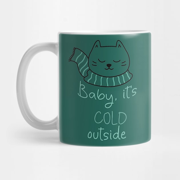 Baby it's cold outside cute cat in scarf by BoogieCreates